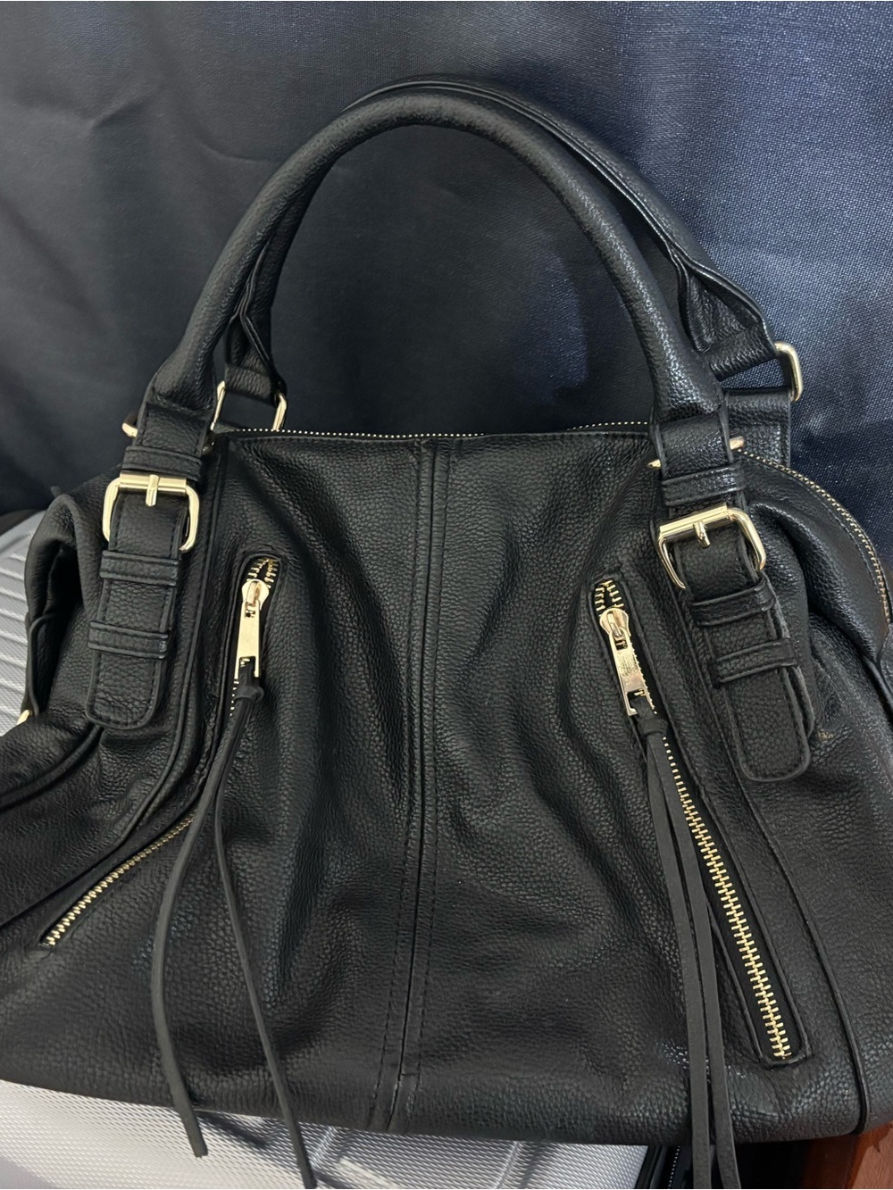 Forever 21 Black Leather Shoulder Bag with Gold Hardware